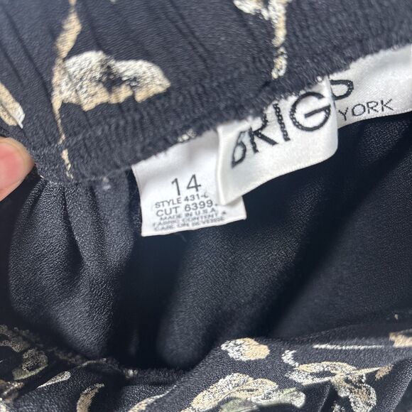 VTG Briggs New York Floral Midi Skirt Y2K Elastic Waist Black Cottagecore sz 14 - Picture 5 of 14